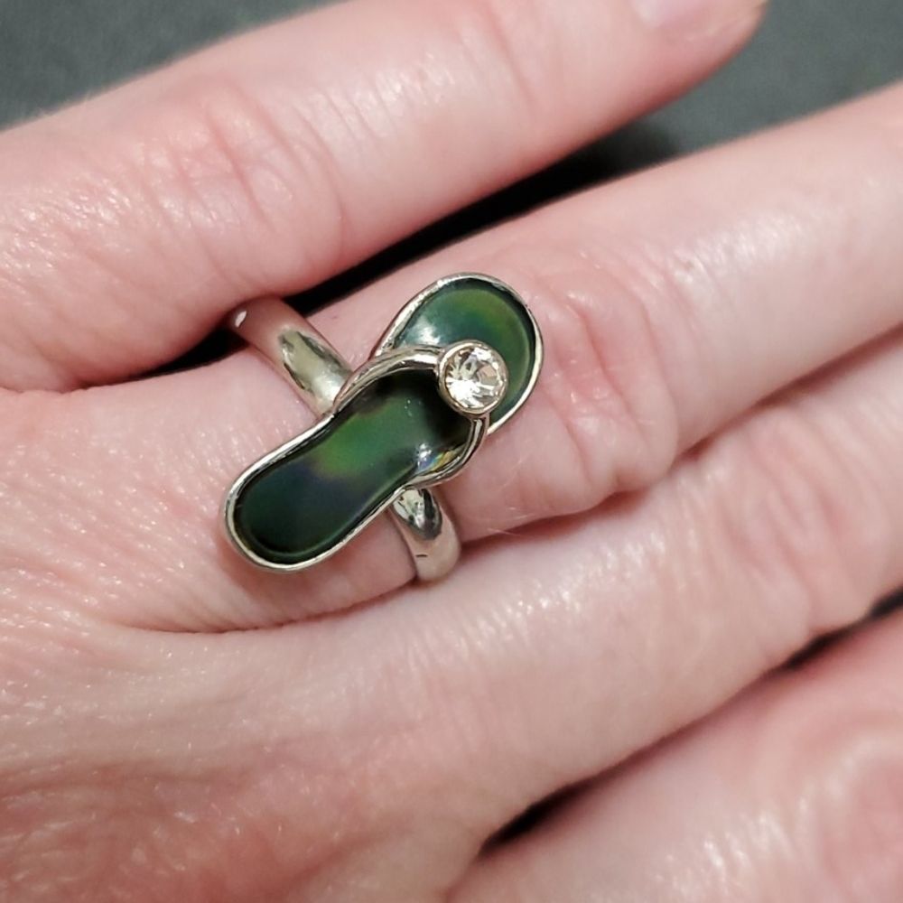 Silver tone flip flop mood ring adjustable